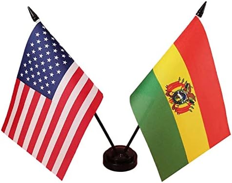 אמריקה ובוליביה ידידות דגל שולחן תאומים, דגל שולחן בוליביה בארהב, 8 x 5 אינץ 'אמריקאי ובוליביאנס סט דגל שולחן