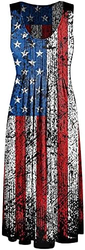 4 ביולי שמלות קיץ לנשים שמלת בוהו מזדמן דגל אמריקאי ללא שרוולים סקופ צוואר זורם מיני חוף שמלת קיץ