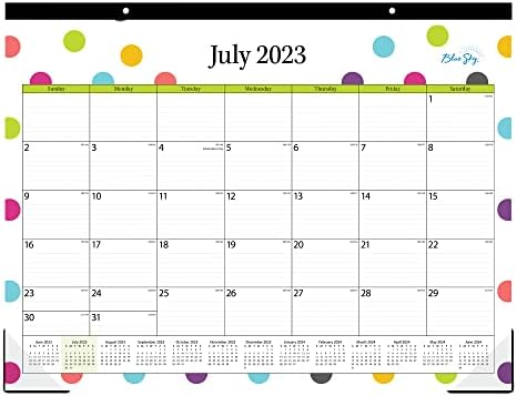 שמיים כחולים 2023-2024 שנה אקדמית מורה חודשי לוח שולחן כרית, 22 איקס 17, לקצץ קלטת מחייב, שני-חור אגרוף, קבע בלוקים,