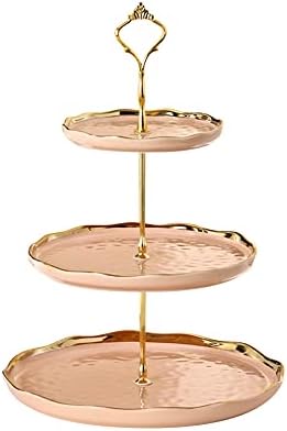 קרמיקה עוגת סטנד עם 3 שכבות משובץ זהב שכבות מגשי פירות צלחת עבור קפה שולחן קישוט, הקאפקייקס צלחת קינוח סטנד