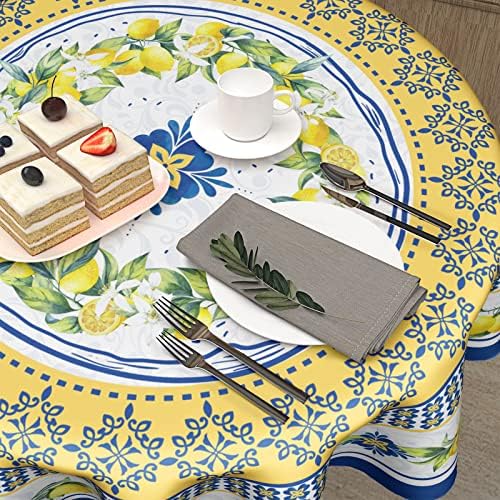 גיוואווה לימון עגול מפת שולחן עמיד למים פירות כיסוי שולחן קמטים משלוח צהוב כחול מרקם שולחן בד למסיבות חתונה & חג מטבח