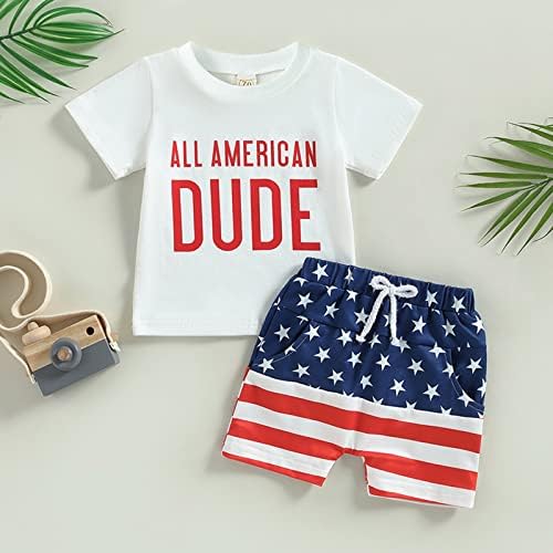 4 ביולי פעוטות בגדי תינוקות אותיות פרה הדפס שרוול קצר חולצה חולצה מכנסיים קצרים הגדר תלבושות דגל אמריקאי