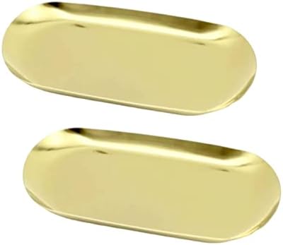 מגשי אמבטיה של מגש סגלגל זהב 2-PCS למגשי דלפק, מגש בושם של מארגן קוסמטיקה של מגש נירוסטה באורך 2, 7 אינץ