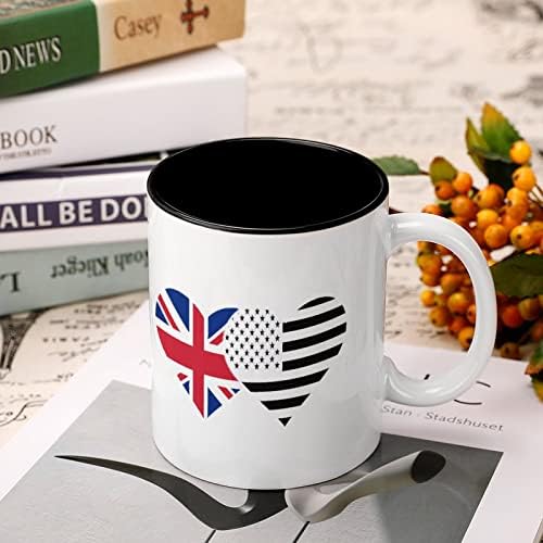 דגל בריטי ודגל אמריקאי ספל קרמיקה קפה כוס תה כוס כוס מתנה מתנה הדפסים חמודים מצחיקים לנשים ביתיות משרדיות 11 oz
