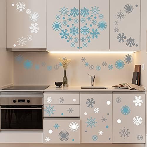 249 חתיכות עיצוב קפוא לחדר קילוף ומקל קיר קיר קיר חג המולד קיר שלג לבן מדבקות מגוון ויניל כחול פתית שלג עיצוב קיר