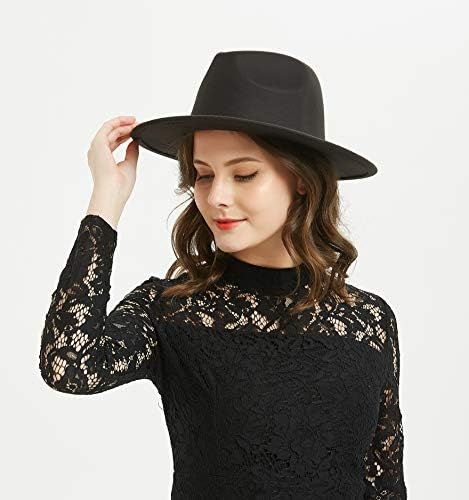 נשים או גברים צמר הרגיש פדורה כובע בציר רחב שוליים למעוך כובע חגורת ג ' אז