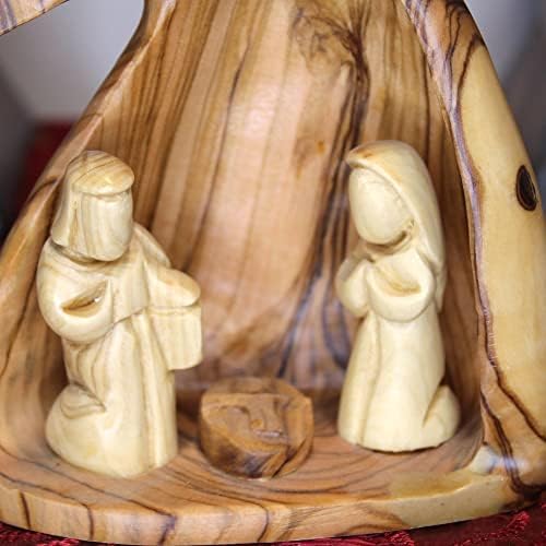 בעבודת יד זית עץ המולד סט, תוצרת ארץ הקודש ירושלים, יד מגולף בית תפאורה המולד חג המולד סצנת מתנה