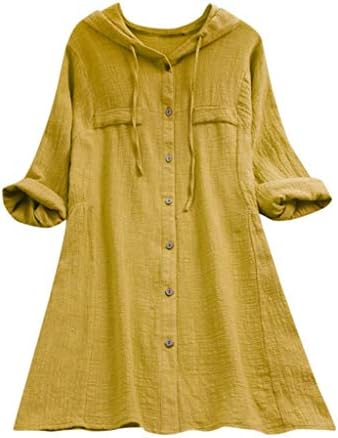 נשים מקרית בתוספת גודל כפתור עד פשתן חולצות טי חולצה סלעית כיס רופף חולצה דק ארוך סווטשירט לנשים