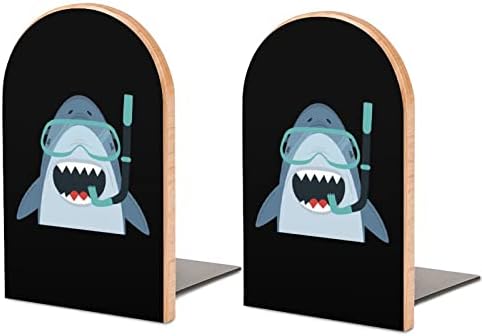 מצחיק צלילה כריש דקורטיבי ספר מסתיים עץ ללא החלקה תומכי ספרים שולחן מדף מחזיקי