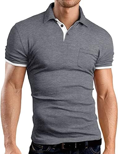 חולצות פולו קצרות וארוכות שרוול של קויגו לגברים חולצת כיס כותנה רכה מוצקה