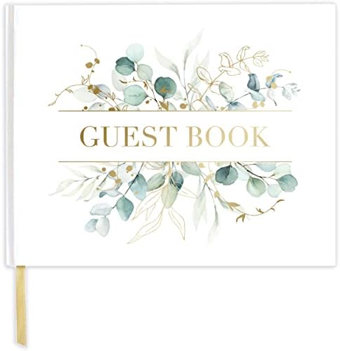 בלום יומי מתכננים חתונה ספר אורחים-120 דפים כניסה רישום יומן ספר אורחים-כריכה בכריכה קשה עם אקליפטוס, זהב רדיד, מוזהב