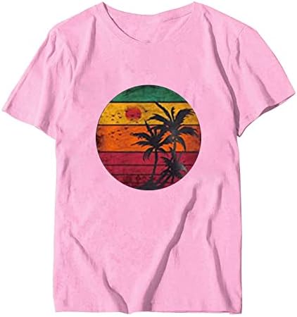 חולצות חוף לנשים בהוואי עץ דקל טיז גרפי גוש צבע שרוול קצר חולצה חולצה חולצת חולצות וינטג '