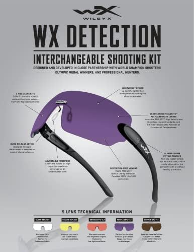 Wiley x 1205 זיהוי משקפי שמש של ירי עלית, Ansi Z87, הגנת עיניים UV לצילום, טווח אקדחים וירי מלכודות, מסגרות