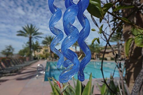 אמנות זכוכית מדוזה בעבודת יד רוח פעמון כחול עם נחושת צבע גליטר כ 4 1/4 איקס 10