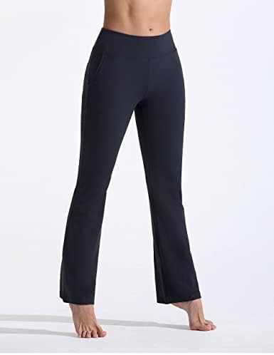 מכנסי יוגה של פיטין Bootcut לנשים עם כיסים - מכנסי אימון Bootleg לנשים מכנסי עבודה מתלקחים מכנסיים לבקרת בטן מכנסיים