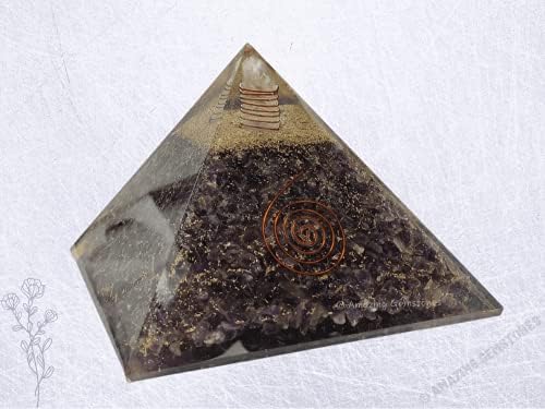פירמידה אורגונה גדולה של אמטיסט גייזלים אנרגיה חופשית - אבן אורגון גביש xxl אבן אורגונה