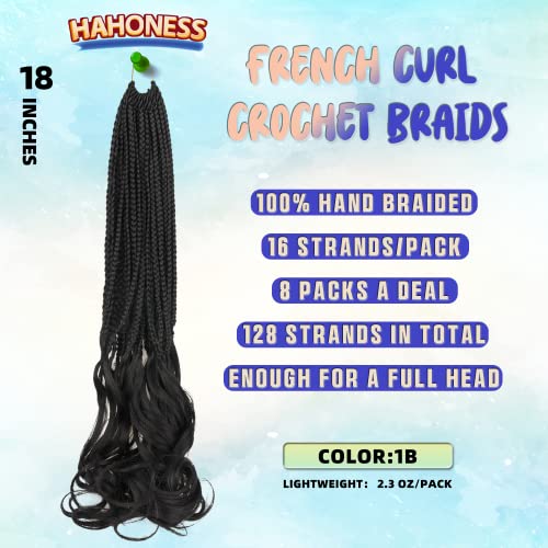 צרפתית תלתל תיבת צמות סרוגה שיער לנשים שחורות-18 סנטימטרים 8 חבילות טבעי שחור רך מראש כרך אלת תיבת קולעת שיער עם מתולתל