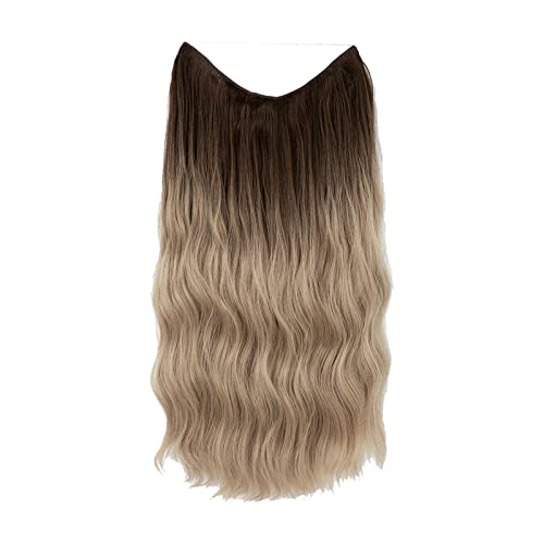 חום חוט הארכת שיער ארוך סינטטי קליפ גל מתולתל פאה עבור נשים 24 אינץ מתכוונן גודל שקוף סרט ריצ ' ו שיער הרחבות