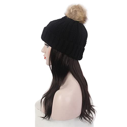 אופנה ליידי שיער כובע שחור סרוג כובע פאה ארוך ישר שחור פאת כובע אופנתי אישיות