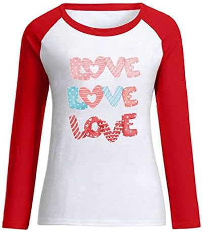אהבת לב חולצות לנשים אופנה מכתב הדפסה ארוך שרוול סוודר חולצה האהבה יום מתנה לנערות