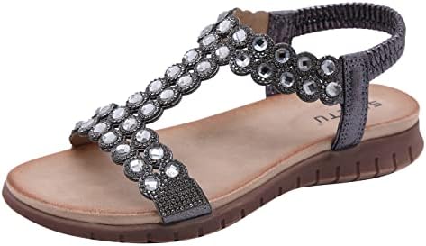 סנדלי קיץ לנשים תחתיות שטוחות נוח מחליק על סנדלים נעליים רומיות קריסטל