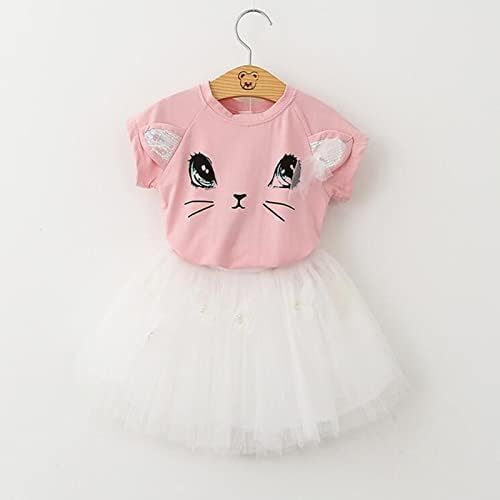XBGQASU פעוט ילדים תינוקות תינוקות טוטו שמלת ילדה קטנה חתול חמוד שרוול קצר חולצה חולצה חצאית 2 יחידות שמלות