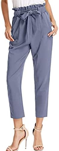 מכנסי נייר נייר מותניים גבוהים של Maiyifu-GJ מכנסיים עצמיים עניבה עצמית מכנסי עפרון עטוף מכנסיים מזדמנים מכנסיים