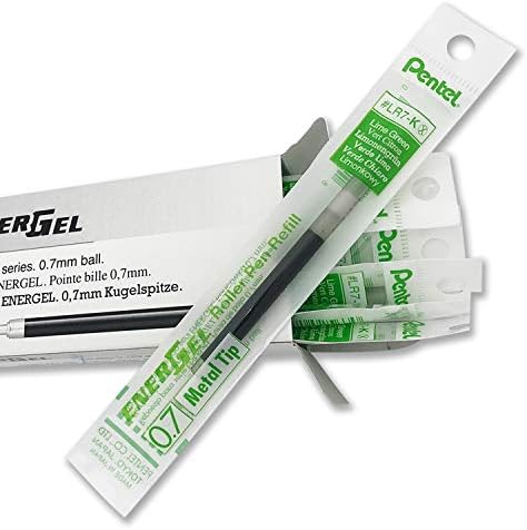 פנטל מילוי דיו עבור עט ג'ל נשלף של אנרגל RTX, חבילה 12, 0.7 ממ, נקודה בינונית, ירוק סיד