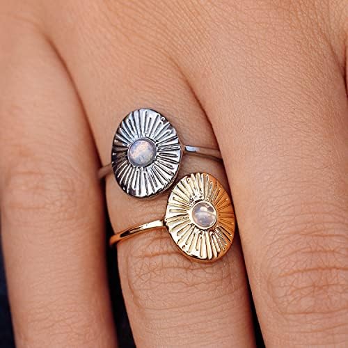 טבעת פורה וידה טבעת קרן שמש בציפוי כסף או זהב-טבעת בעבודת יד עם אבן אופל זכוכית, בסיס פליז עם רודיום או ציפוי זהב-טבעות חמודות