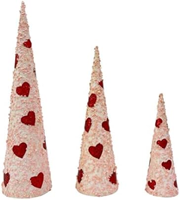 Lemall עץ חג המולד קונוסים ורוד אדום לב 12 18 24 סט ל -3 קישוטים של מלאכות אהבה כמו שולחן חג המולד תפאורה