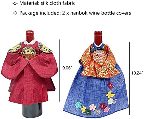 Wayuto 2 חבילה מכסה בקבוק יין Hanbok כיסוי בקבוק יין קוריאני כיסוי בקבוק יין שרוול בקבוק יין מגן על בקבוק יין בקבוק תלבוש