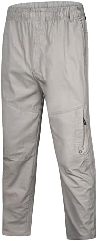 מכנסיים מזדמנים לגברים בצבע אחיד מותניים אלסטיים קיץ נושם כותנה נוחית כיסי רוכסן מכנסי מטען מזדמנים