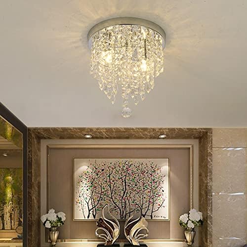 Ridgeyard מיני נברשת קריסטל 2 אורות סומק מנורה תקרה LED מודרנית תקרת נברשת נברשת מתקן תאורה לחדר שינה, מסדרון, מלון, מסעדה,