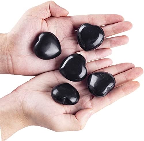 שחור אובסידיאן נפוח לב אבן פאלם לדאוג אבן עבור צ ' אקרה רייקי איזון, מדיטציה וקישוט חבילה של 1