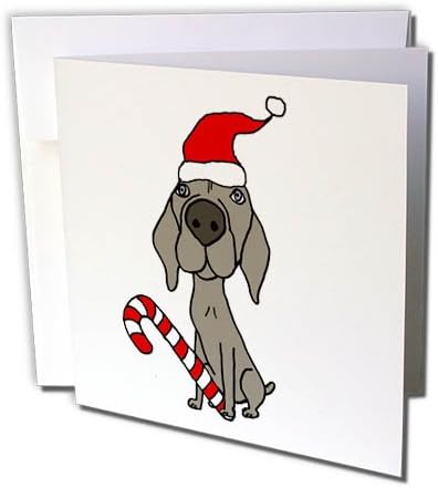 3 ורוד חמוד מצחיק ויימרנר כלב בסנטה כובע חג המולד קריקטורה-ברכה כרטיס, 6 על ידי 6-אינץ