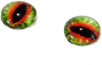 עיני זכוכית חתול של 10 ממ בירוק פנטזיה ירוק וכתום עבור פסלי בובות או תכשיטים