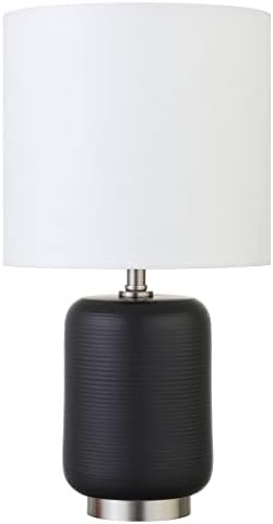 Henn & Hart 15 מנורה מיני קרמיקה גבוהה עם צל בד בניקל/לבן מוברש/לבן מוברש, מנורה קטנה לחדר שינה, שולחן כתיבה, משרד