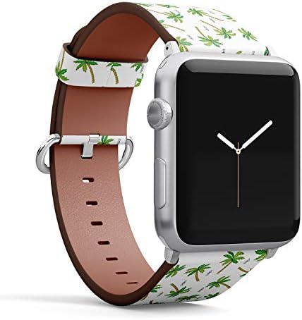 תואם לסדרת Apple Watch 7/6/5/4/3/2/1 צמיד צמיד צמיד עור להחלפת רצועת אביזר + מתאמים - עץ דקל שורט