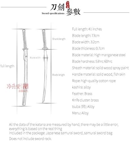 סכין GLW סכין אופי סיני, חרב סמוראית קרבית בפועל, מסורתי ביד, טאנג מלא, סופר חד, קלאסי