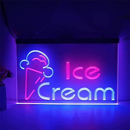 גלידת DVTEL LED שלט ניאון, תצוגת חנות תפאורה אורות לילה אורות ניאון אקריליים, קיר חלון תליית שלט זוהר, 40X30 סמ מסעדה ברון בר