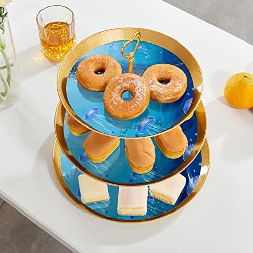 קינוח כוס עוגת דוכן, שולחן קישוט לחתונה מסיבת יום הולדת חגיגה,קרקעית ים דגים כחול דפוס