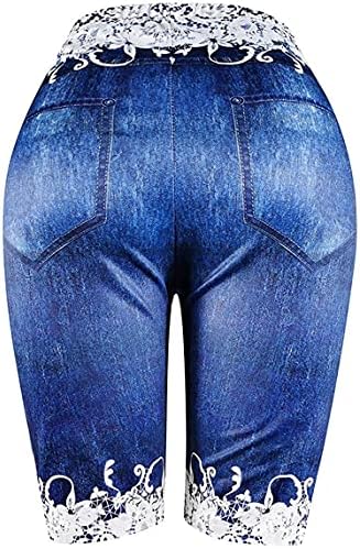 נשים של מודפס צועד קצר ג 'ינס הברך אורך פרפר ברמודה קצר ג' ינס גבוהה מותן כושר קצר ג ' ינס חותלות