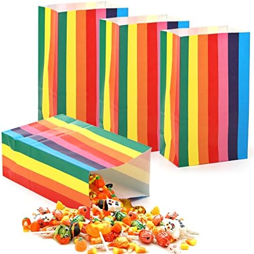 CEDILIS 100 חבילות קשת מסיבת קשת תיקים, תיק נייר גודי לילדים, תיקים של פינוקים צבעוניים לצ'ירסטמות, יום הולדת, מקלחת
