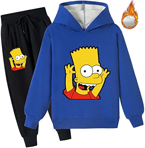 Ateecp Kids Teen the Simpsons Hood Stepshirt-Cartoon Hoodie Hoodie ו- Jogger מכנסיים מכניסים אימונית פליס לילדות
