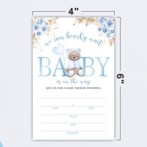 JCVUK מקלחת לתינוק מזמינה, נושא נושא דוב כרטיסי הזמנה למקלחת לתינוק עם מעטפות, קישוטי מקלחת לתינוקות של דוב סגול וציוד