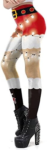מכנסי פתית שלג של נשים חג המולד ריצה חותלות סנטה פילאטיס נמתח טייץ 'טייץ יוגה מכנסיים רזים חמודים מכנסיים רזים
