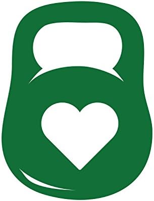 Kettlebell + Heart - 2 מדבקות ויניל חותכות ירוקות - עבור MacBook, Car, מחשב נייד או כל דבר אחר!