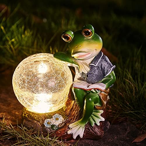 גן צפרדע פסלי חיצוני קישוטי עם שמש אור, צפרדעים גן תפאורה שמש צפרדע צלמיות אורות עמיד למים קישוט עבור חצר
