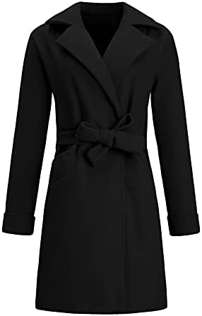 מעילי תעודת דש של נשים מעילי חורף משרדים לנשים כיסי קרדיגן מידי רופפים מתאימים מעילי הלבשה חיצונית עם חגורת המותניים
