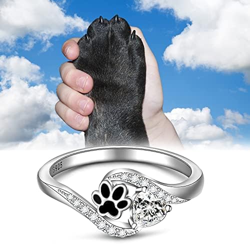 Lovgifset טבעת הדפסת טבעת כפה סטרלינג כסף כלב טבעות טבעות נשים לב לב מעוקב זירקוניה חיות מחמד חטיבה חתול טבעות לנשים